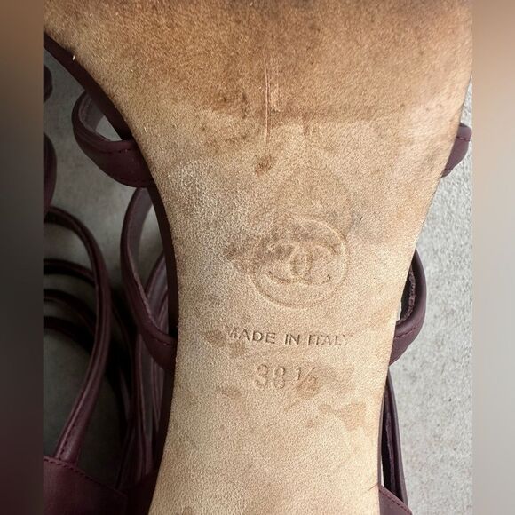 Chanel Coco Tower Cage Burgundy & Gold Sculptural Chain High Heel Sandals 38.5 - Picture 7 of 14